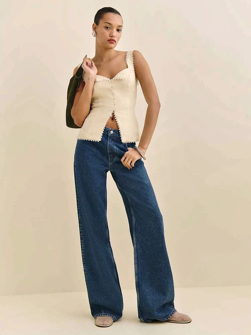 NWOT Reformation Viola Linen Top in Sugar